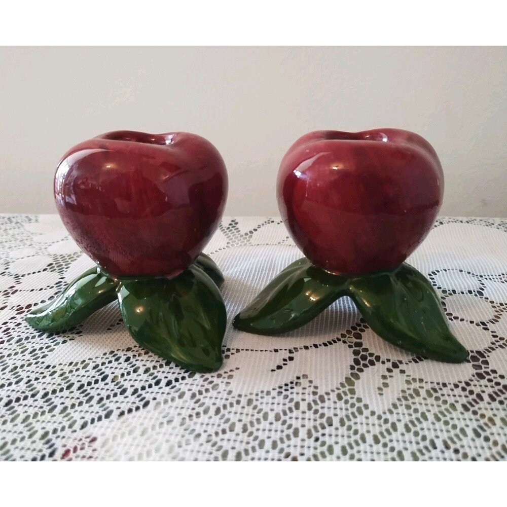 Vintage Franciscan Apple Dinnerware Candlestick Holder Set of 2 County Cottage